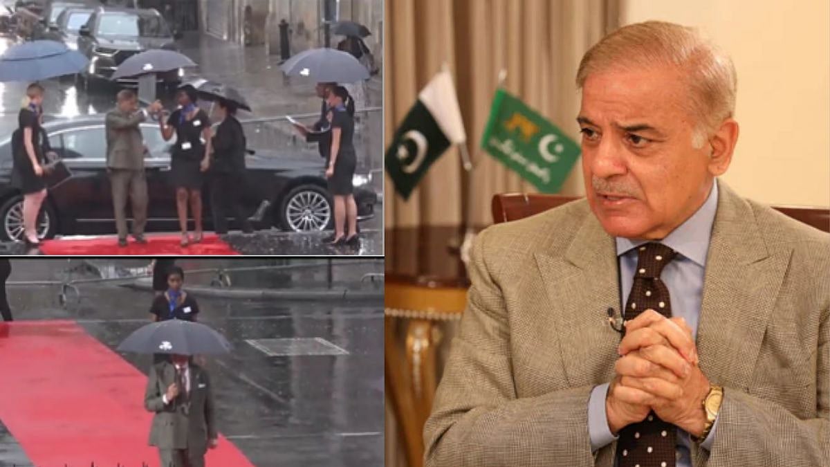 'Shameless Behaviour': Pakistan PM Shehbaz Sharif Takes Away Umbrella From Female Staff, Leaves Her Drenched In Rain At Paris Summit | 