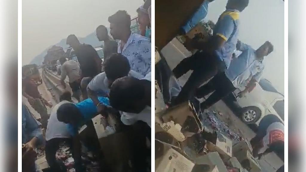 Watch: People steal beer bottles after truck overturns in Andhra Pradesh