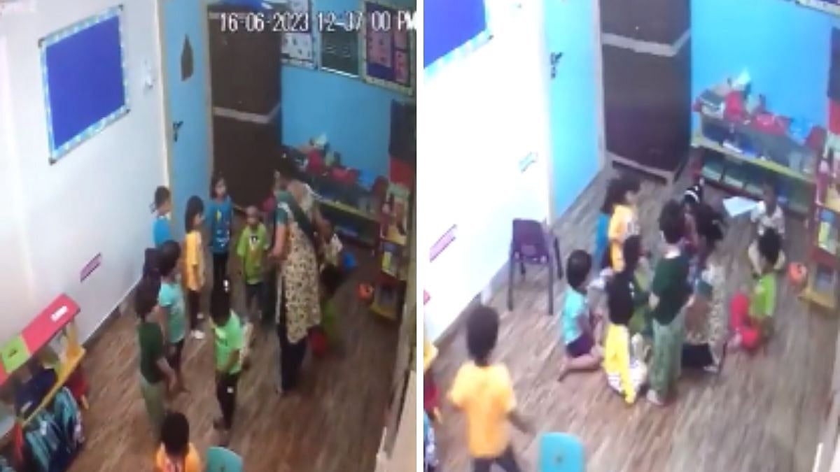Thane News: Euro Kids Teacher Ties 3-Year-Old Toddler To Chair, Slapped Him; Caught On CCTV | Screengrab