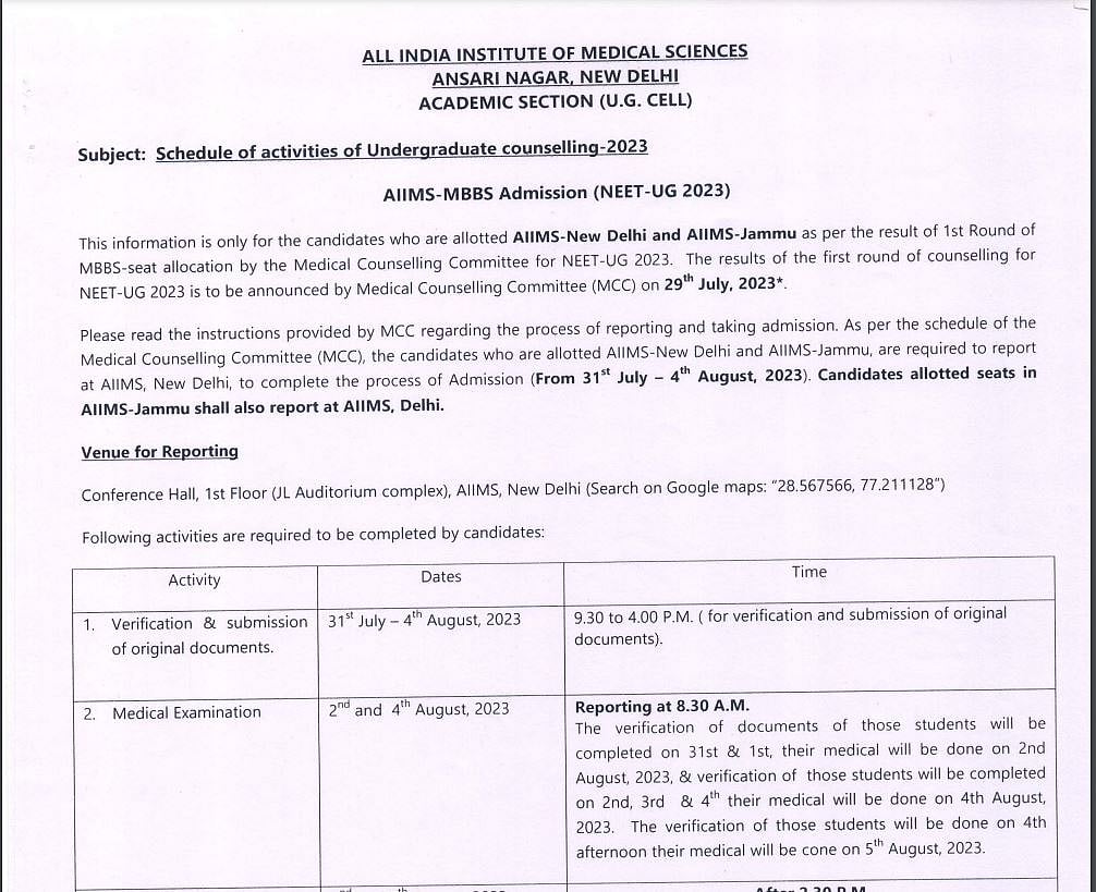 AIIMS MBBS Admissions 2023