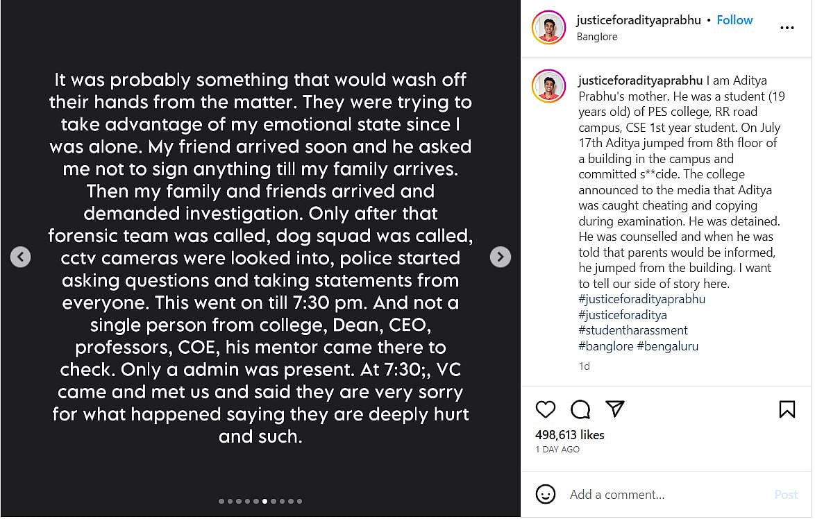 19-year-old BTech student's suicide