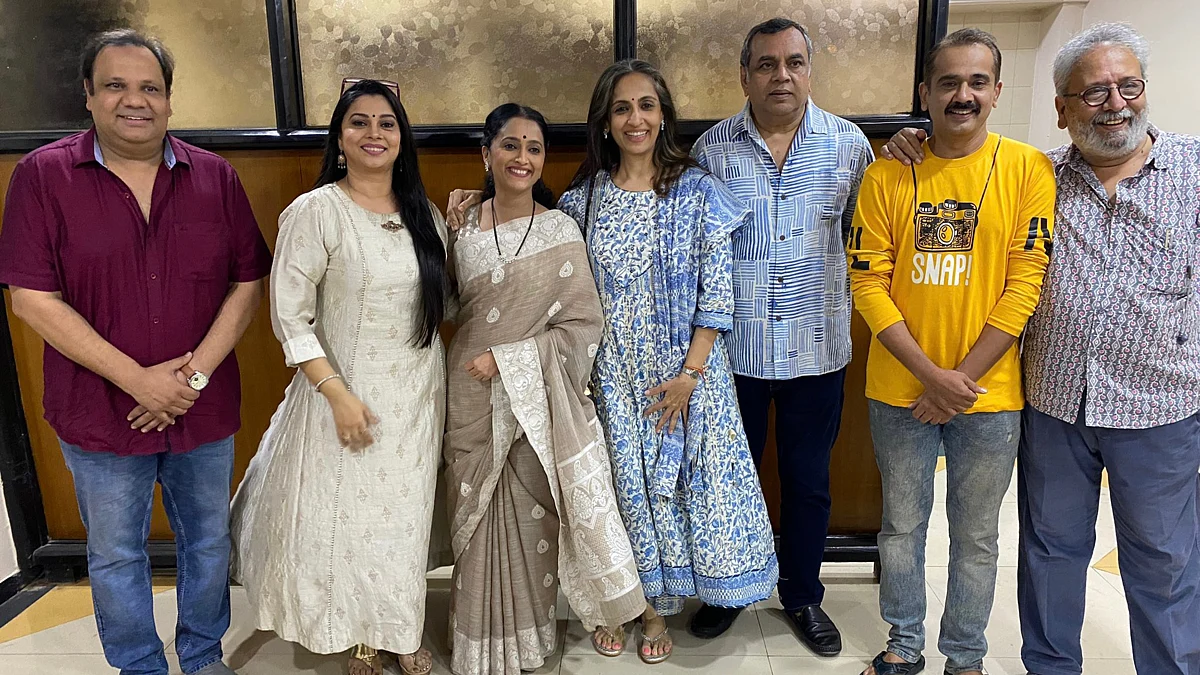 Picture posted by Swaroop Rawal along with husband Paresh Rawal after watching play ‘Khara Khara Sang’, directed by Vijay Kenkre