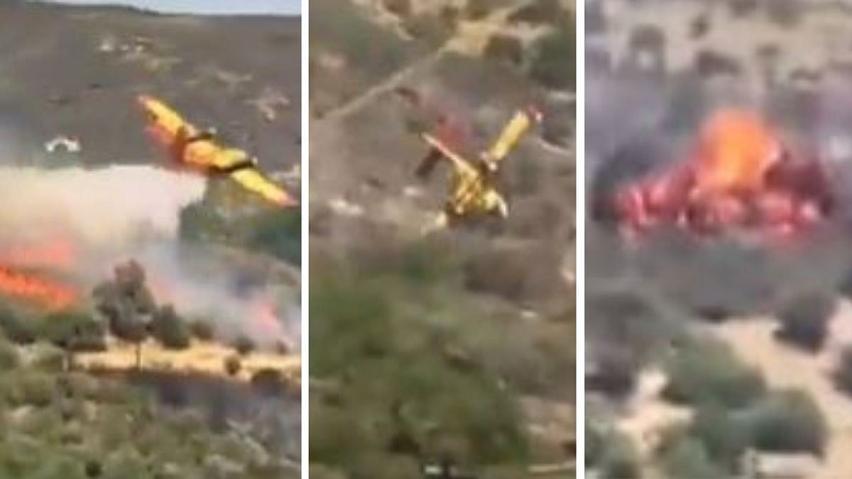 WATCH: Plane Crashes During Rescue Operation Amid Raging Wildfire On Evia Island In Greece