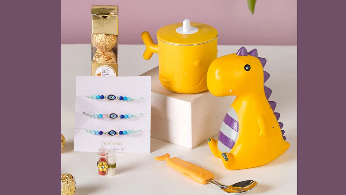 Nestasia- Yellow Dino Rakhi Hamper For Kids