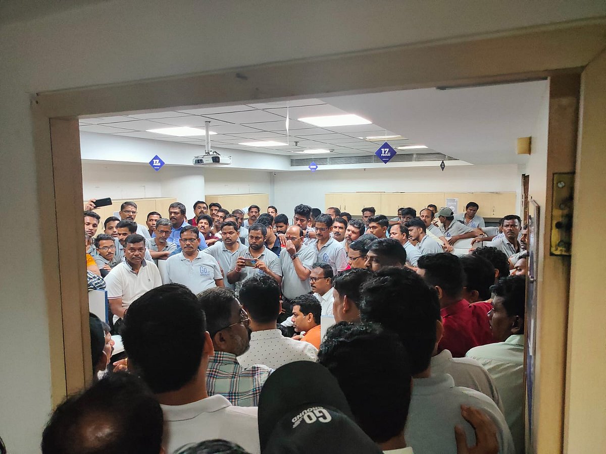 Go Frist employees at the airline headquarter in Mumbai