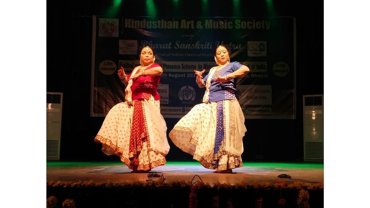Kathak exponent Padmashri Nalini and Kamlini Asthana performing at Ravindra Bhawan in the city on Sunday evening. | FP Photo