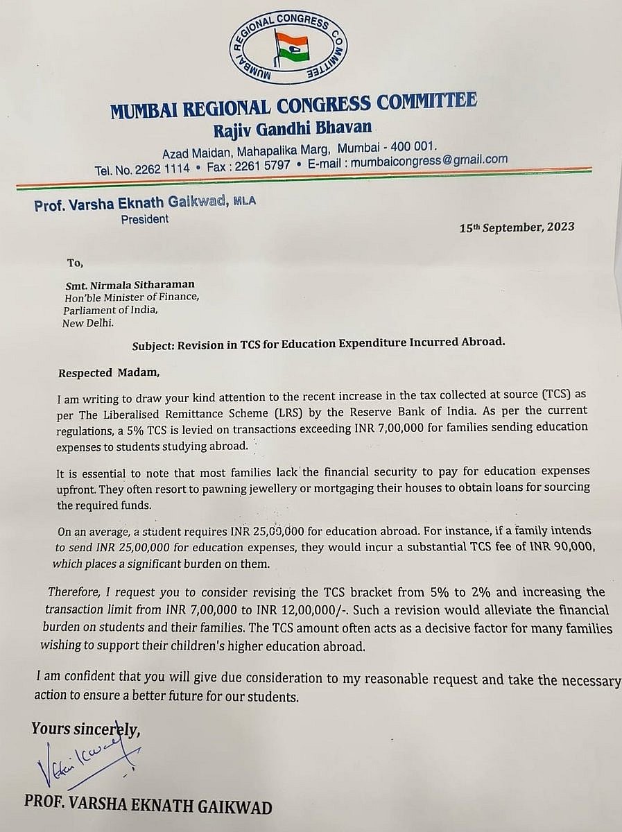 Letter written by Gaikwad