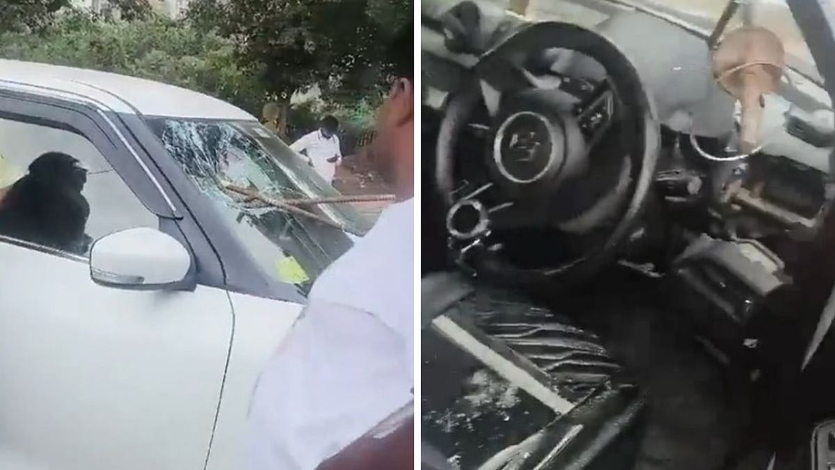 Noida News: Iron Rods Pierce Into Car From Under-Construction Flyover, Driver Escapes Unhurt; Visuals Surface | Screengrab from video