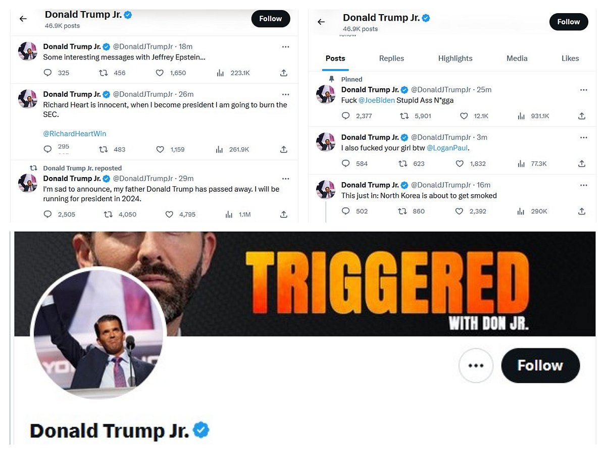 'My Father Donald Trump Has Passed Away': Ex-US President's Son's X Account Gets Hacked, Vulgar Tweets Posted
