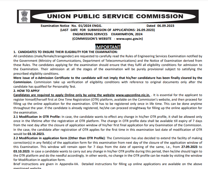 UPSC ESE 2024 notification