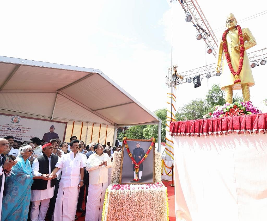 Tamil Nadu CM Stalin Unveils Statue Of VP Singh In Chennai With Akhilesh Yadav, Praises Late PM For Mandal Reforms