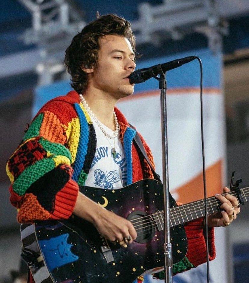 Harry Styles in a crocheted vest