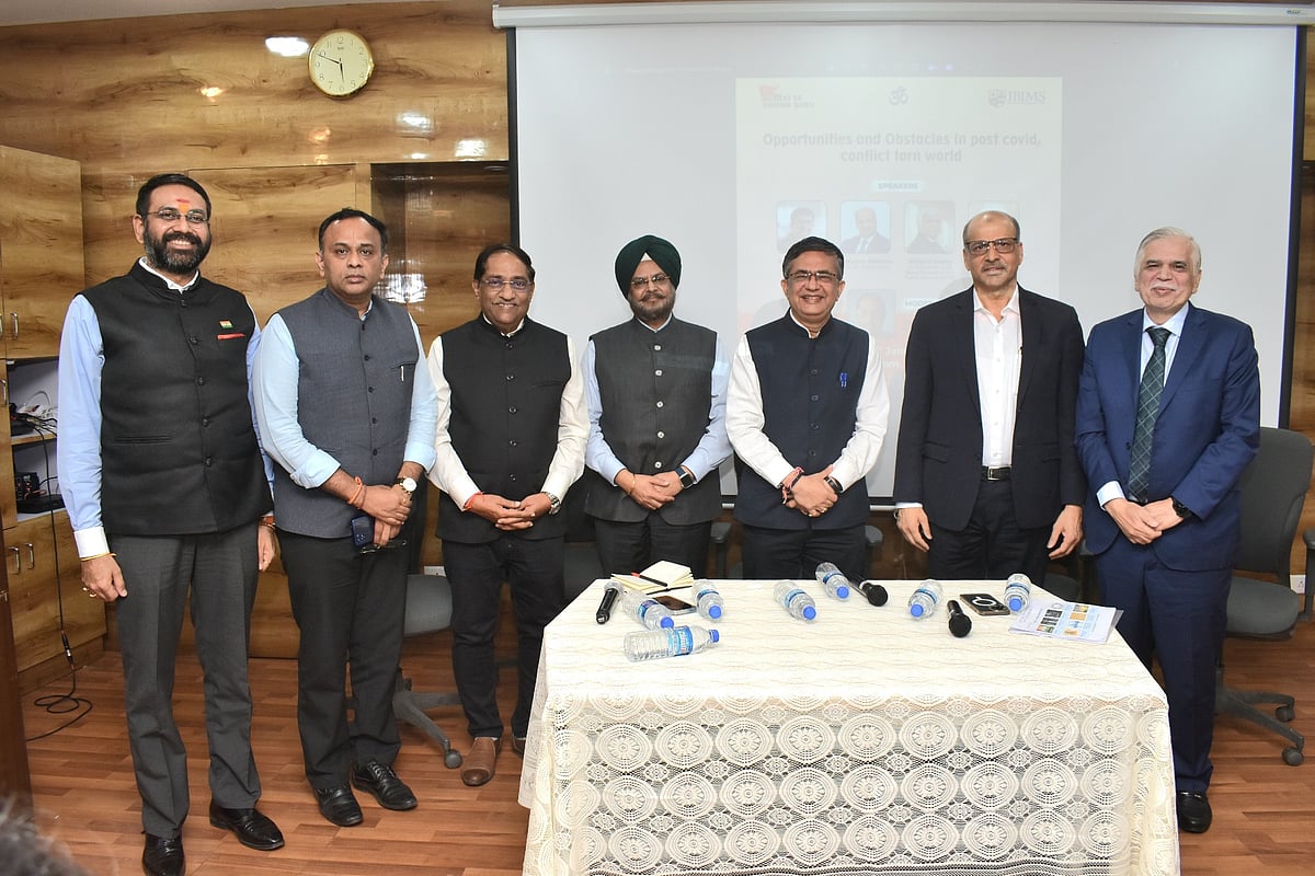 Experts during  event titled ‘Opportunities and Obstacles in Post Covid, Conflict Torn World’ at Jamnalal Bajaj Institute of Management Studies (JBIMS),
