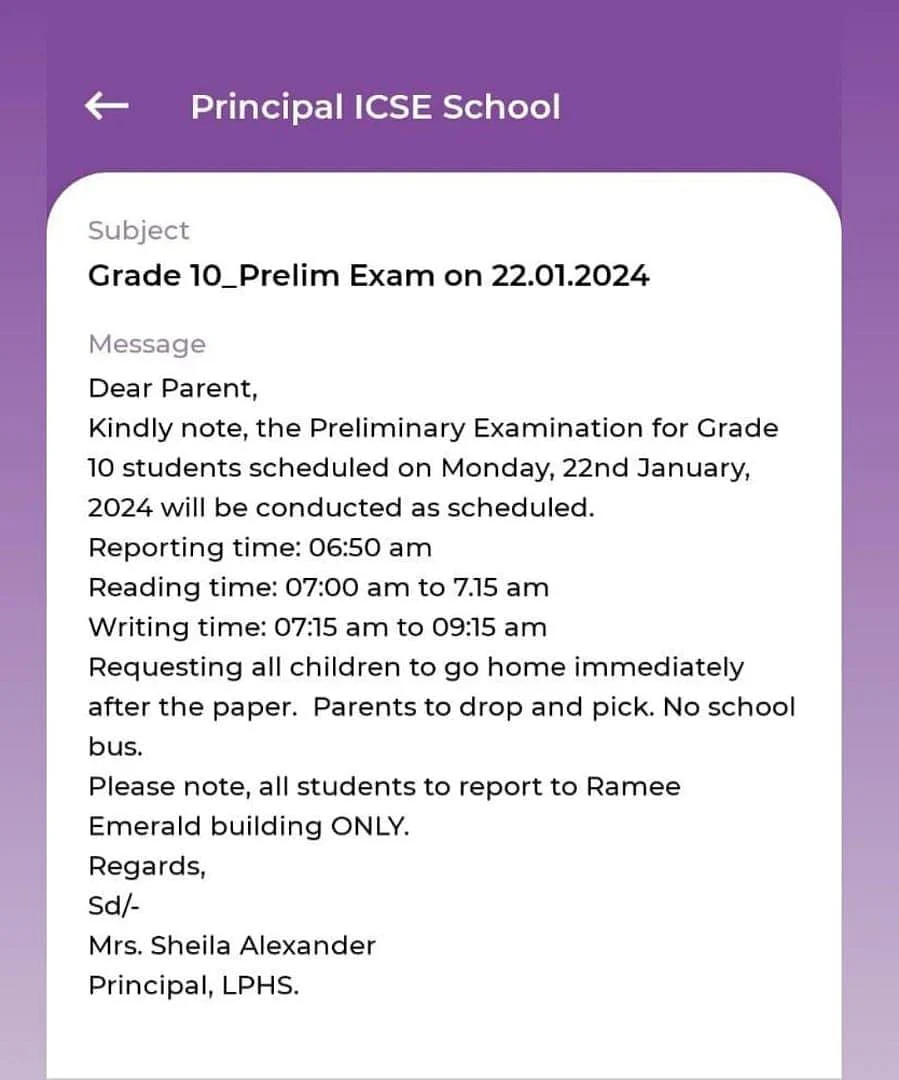 Official Notice To The Parents Issued By The School.