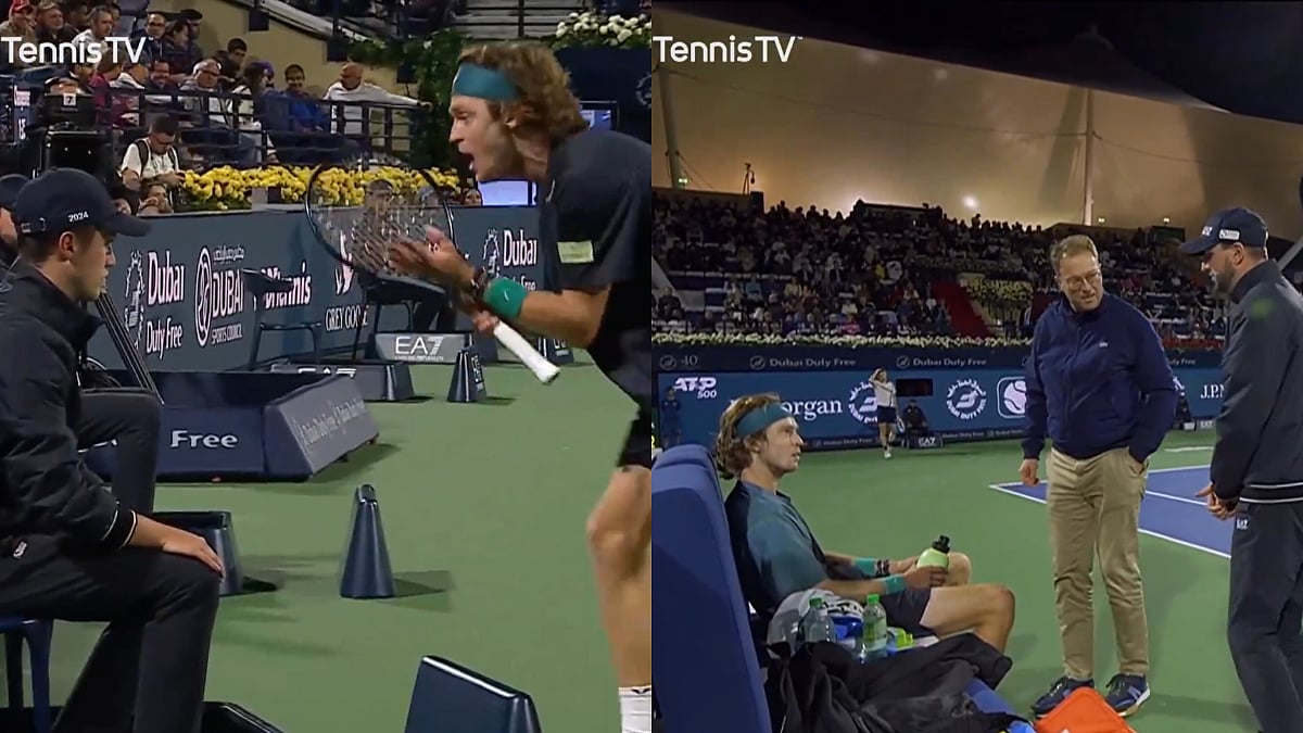 Dubai Tennis Championships 2024: Andrey Rublev Shouts At Line-Judge During Semifinal Against Alexander Bublik, Disqualified From Tournament; Watch Video