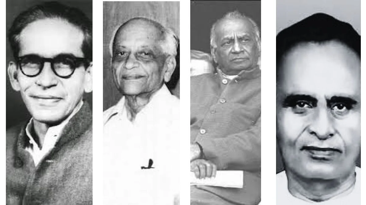 (L-R) S. M. Joshi, Shripad Amrit Dange, Narayan Ganesh Gore, and Uddhavrao Patil.