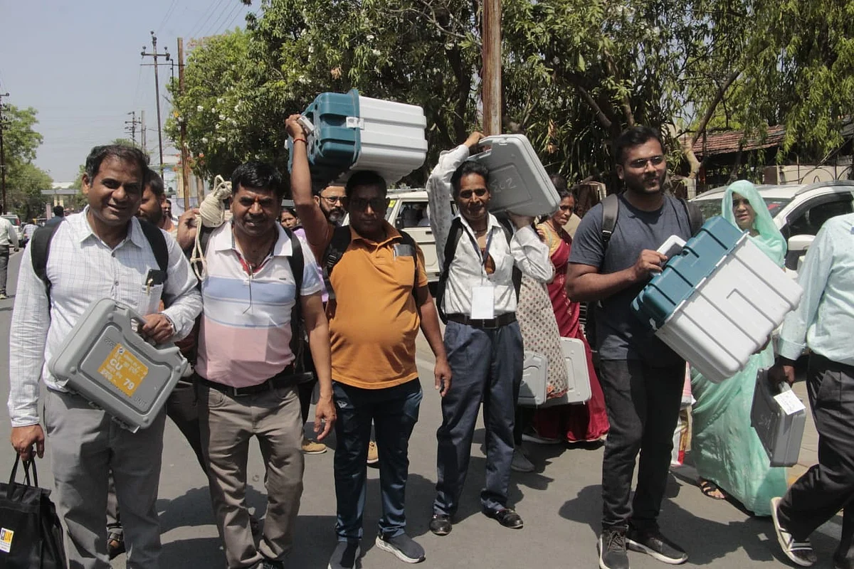 Polling staff in Indore