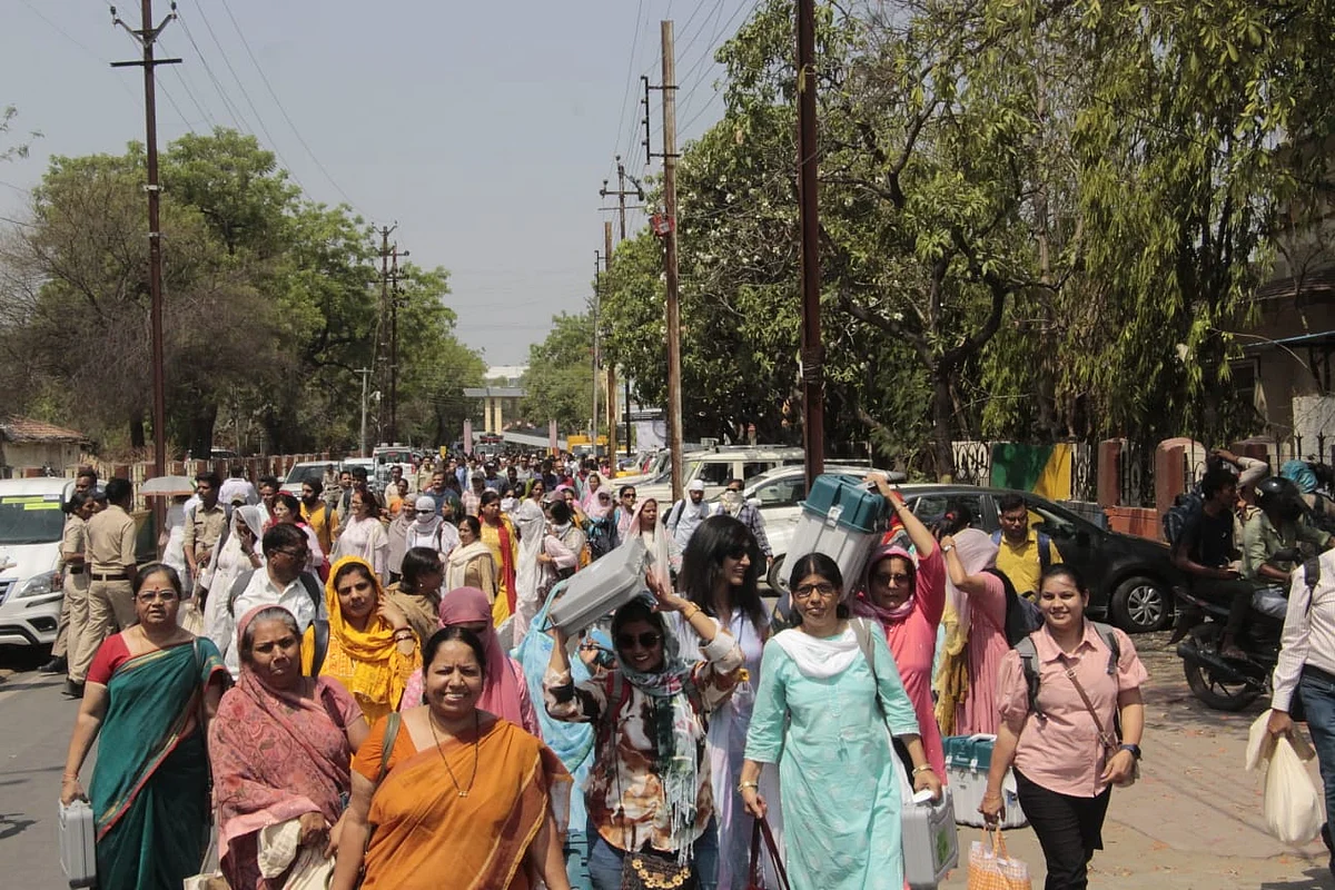 Polling staff in Indore