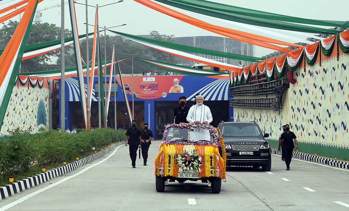 Prime Minister Narendra Modi at the dedication ceremony of the main tunnel and five underpasses of Pragati Maidan Integrated Transit Corridor Project.
