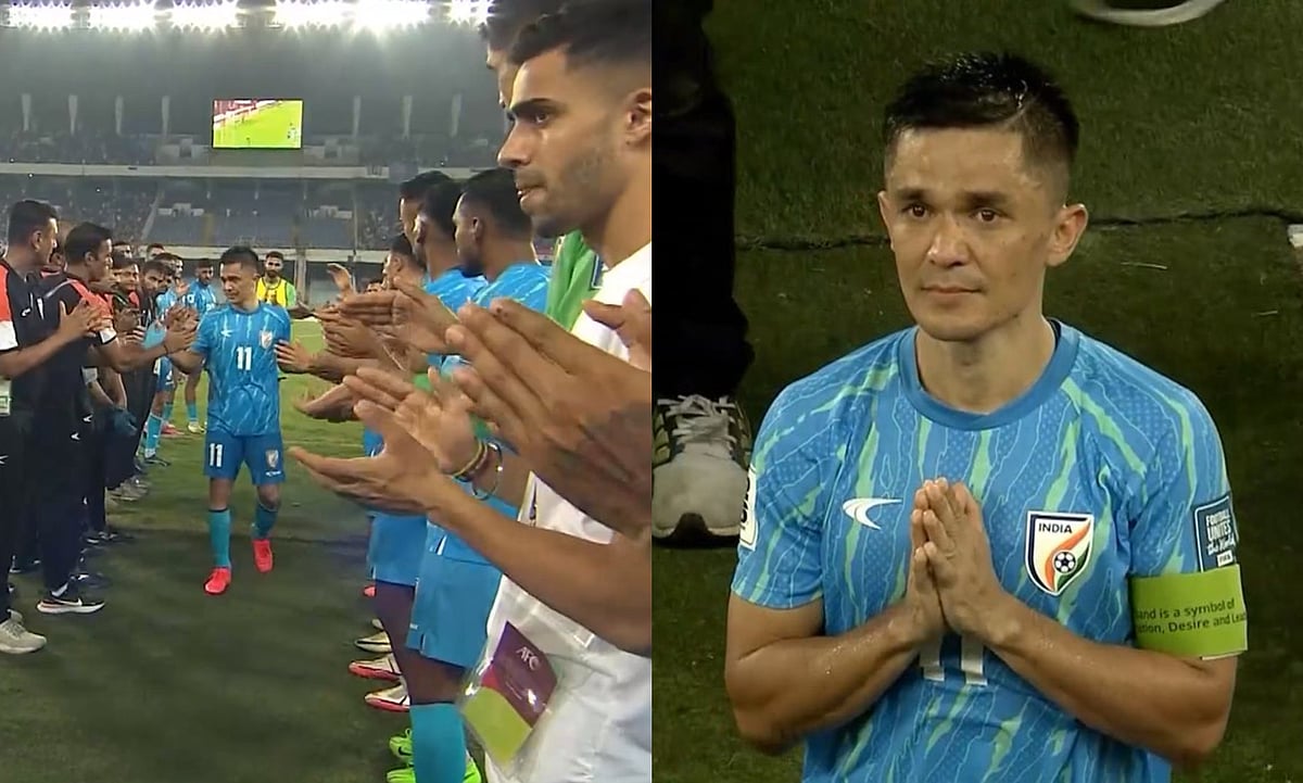 IND vs KUW, FIFA World Cup Qualifiers: India Captain Sunil Chhetri Bids Emotional Adieu After 0-0 Draw In Kolkata; Video