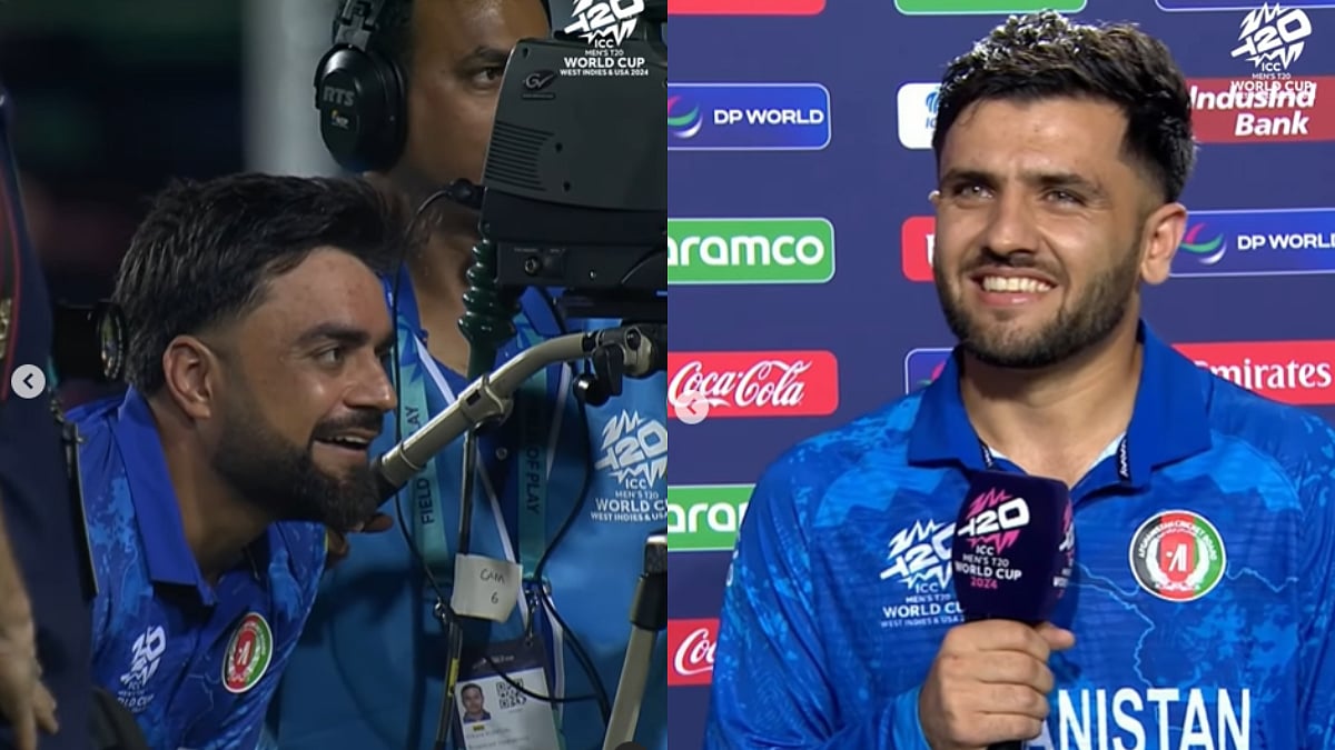 Video: Rashid Khan Hilariously Crashes Fazalhaq Farooqi's Interview After AFG Defeat PNG In 2024 T20 WC Match
