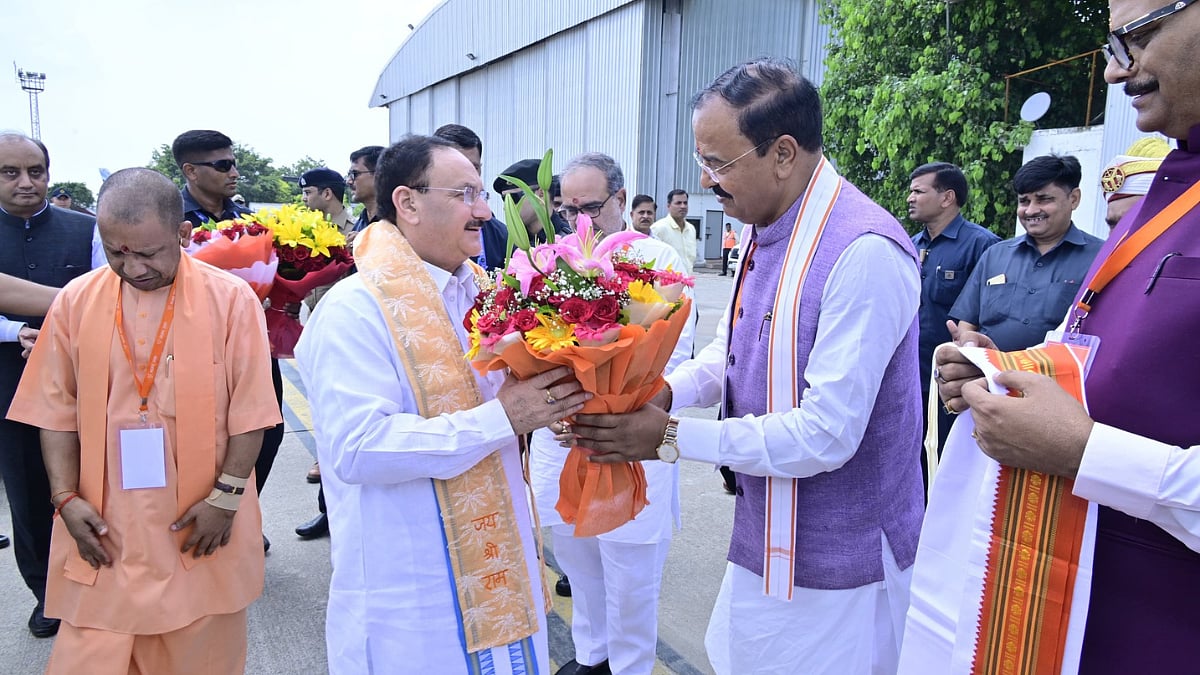 Union Health Minister JP Nadda with Uttar Pradesh CM Yogi Adityanath and Deputy Chief Minister Keshav Prasad Maurya. | X