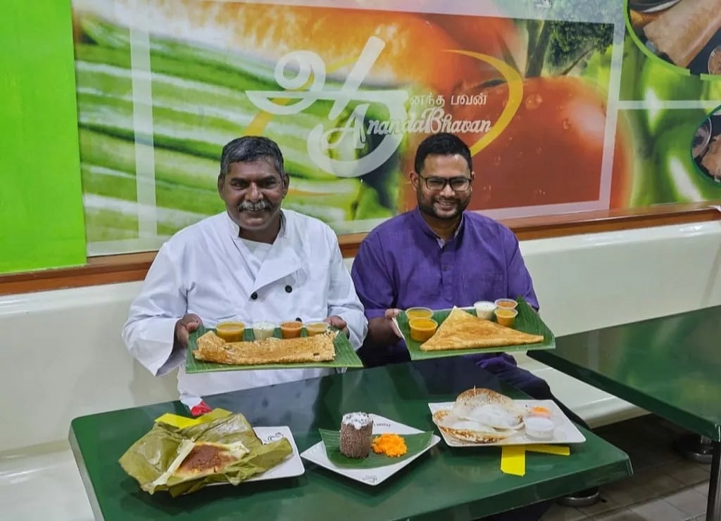 Viren Ettikan (right), third-generation member of the PIO family running the 100-year-old Ananda Bhavan Vegetarian Restaurant in Singapore. Photo courtesy: Instagram/indianheritage_sg | 