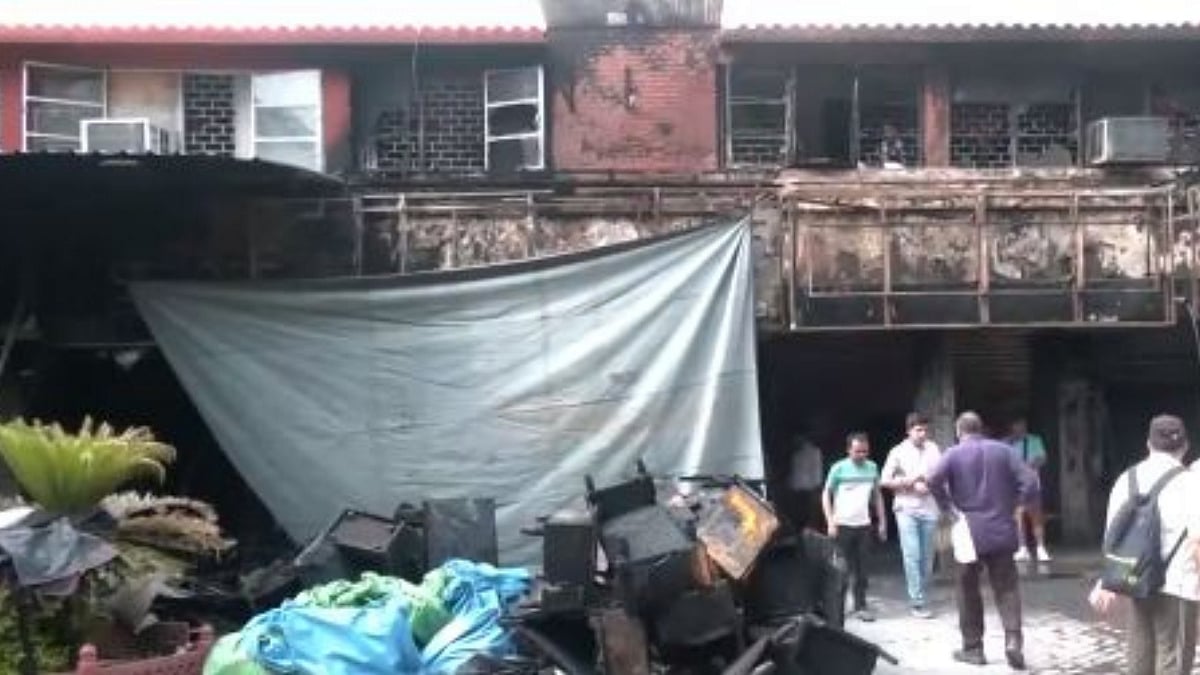 Scene from the famous Gulati Hotel in New Delhi on the morning of July 17, 2024. The fire broke out in early hours. | X (@ANI)