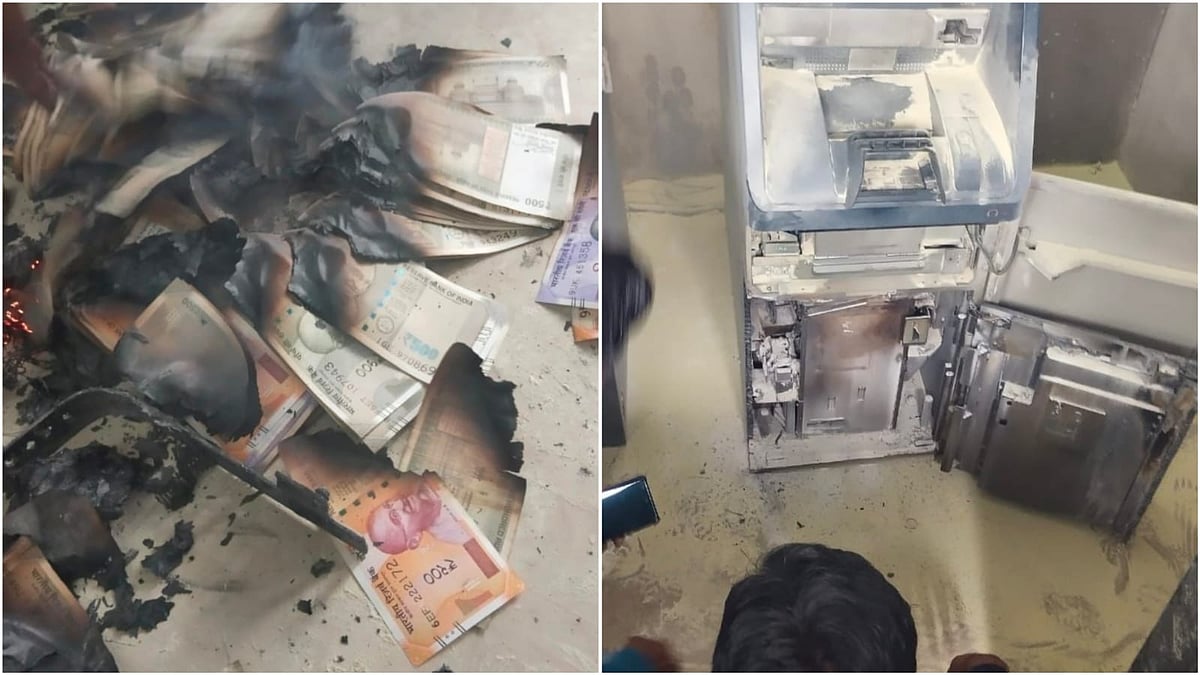 VIDEO: Thieves Burn ₹13.5 Lakh While Cutting ATM With Gas Cutter During Robbery Attempt | 