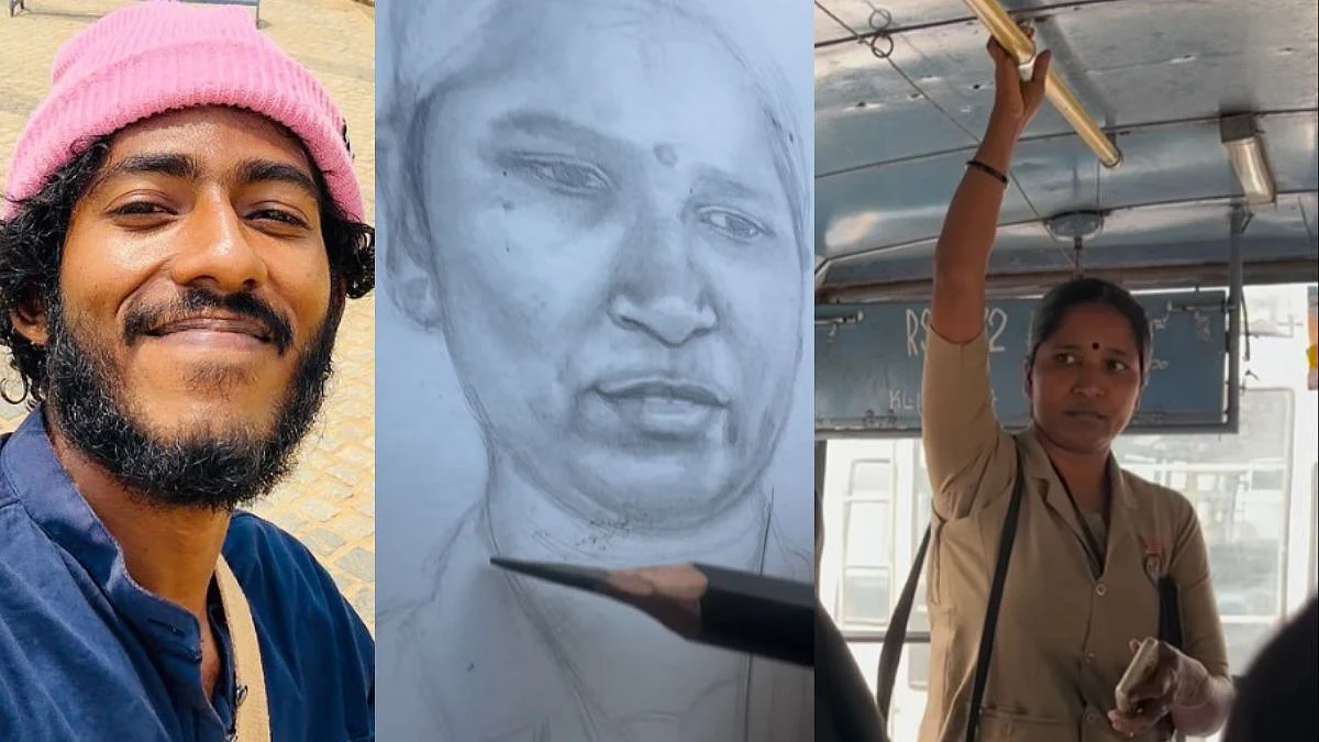 Artist Intricately Sketches Female Bus Conductor In Kerala; Video Goes Viral