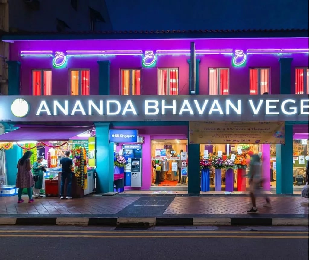 Ananda Bhavan restaurant façade in Little India. Photo courtesy: Instagram/ alvinshtan