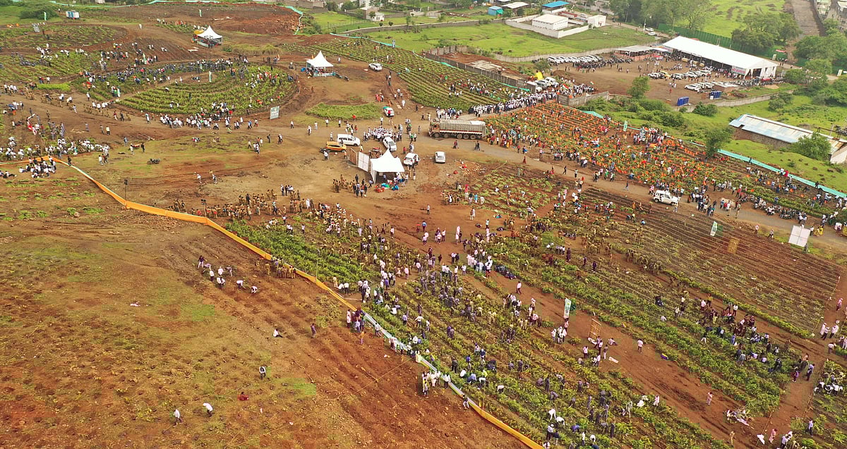 Thousands of people gather at Reoti Range on Sunday to support the plantation drive which resulted in planting over 11 lakh trees making a new world record | FP Photo 