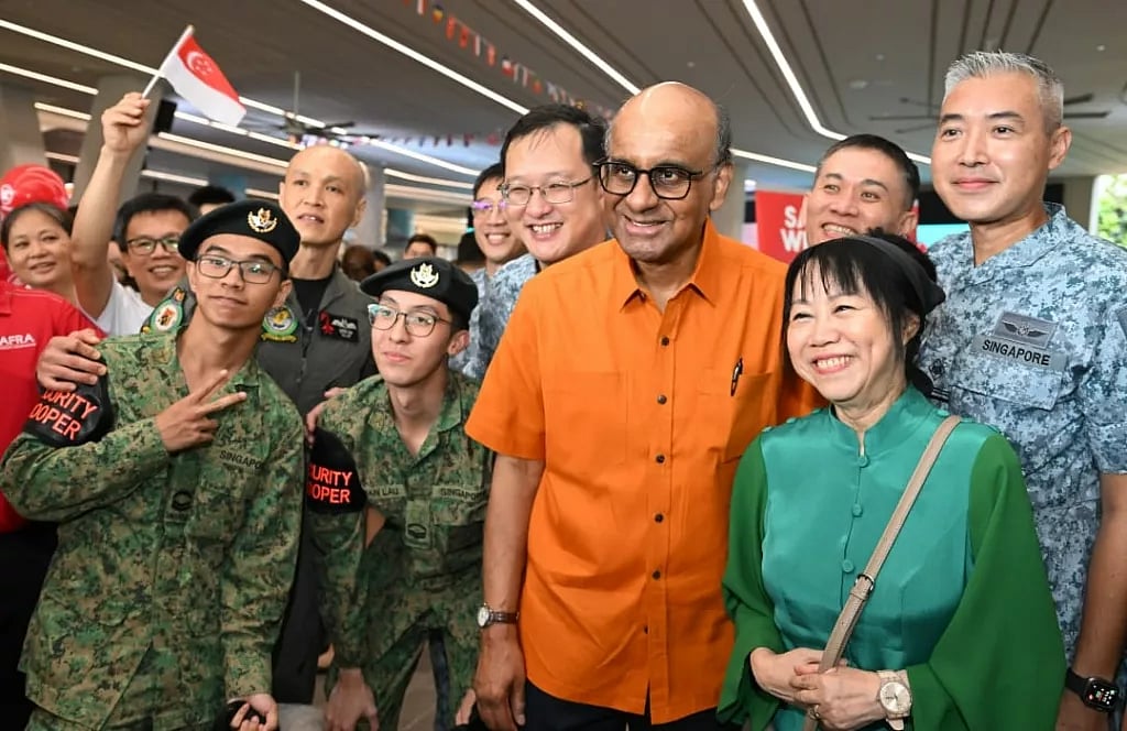 Singapore President Tharman Shanmugaratnam and First Lady Jane Ittogi participate in SAF Day celebrations. Photo courtesy: X/@mindefsg
