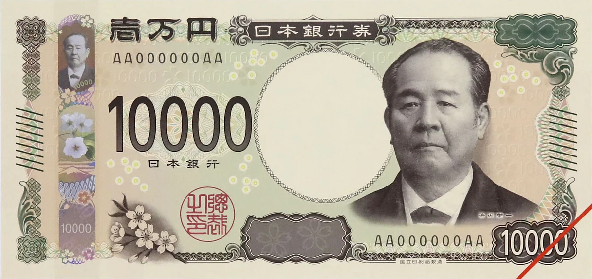 The 10,000 yen bill, worth about USD 62 at the current exchange rate, has the face of Eiichi Shibusawa, known as