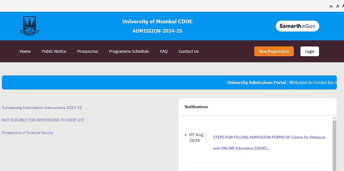 Admission Page | Mumbai University