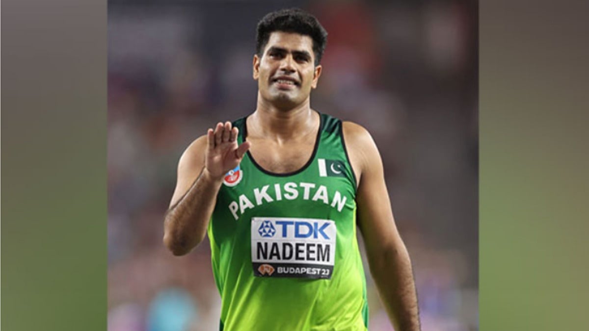 (File photo) Pakistan's Arshad Nadeem who clinched a javelin throw gold at Paris Olympics 2024. | ANI