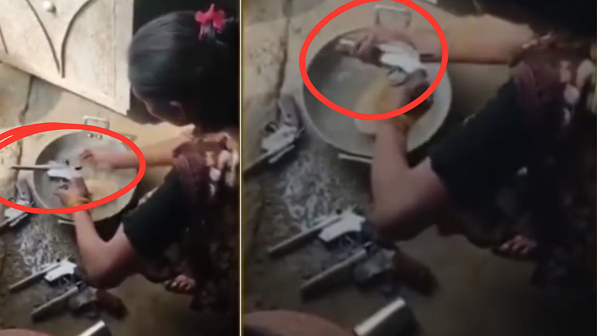 Viral Video: Woman Found Scrubbing Guns In Madhya Pradesh’s Morena District; Cops Unearth Illegal Gun Factory 