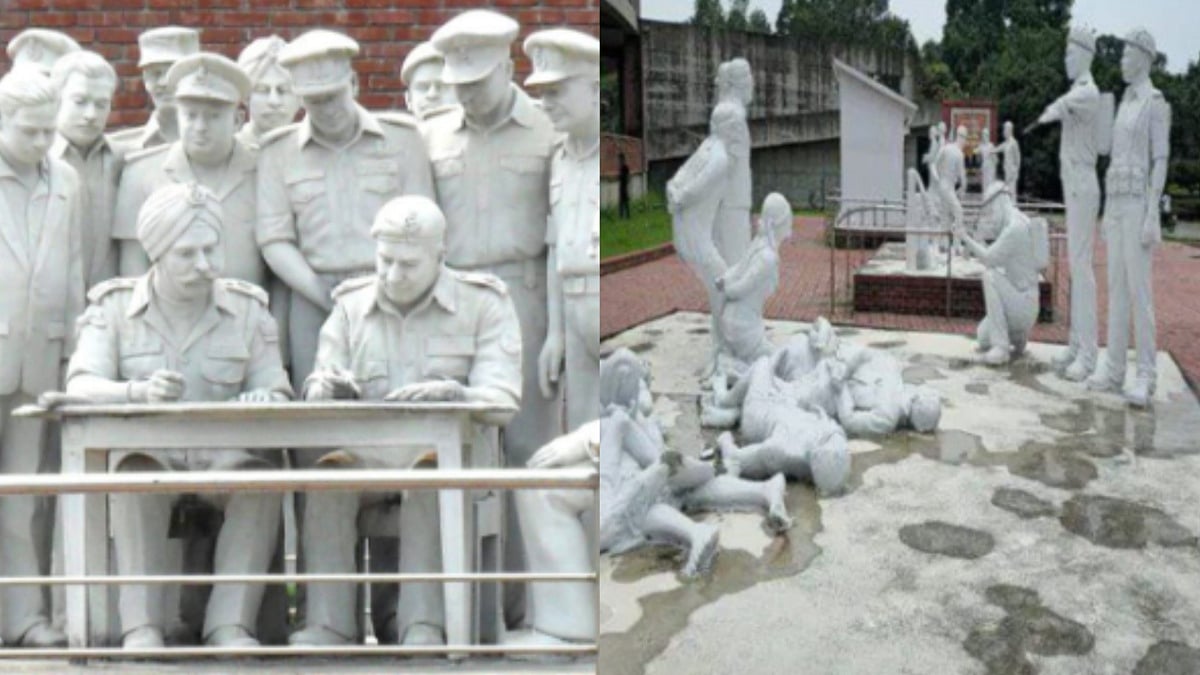 The before and after image of the sculpture posted by Congress MP Shashi Tharoor. | X (@ShashiTharoor)