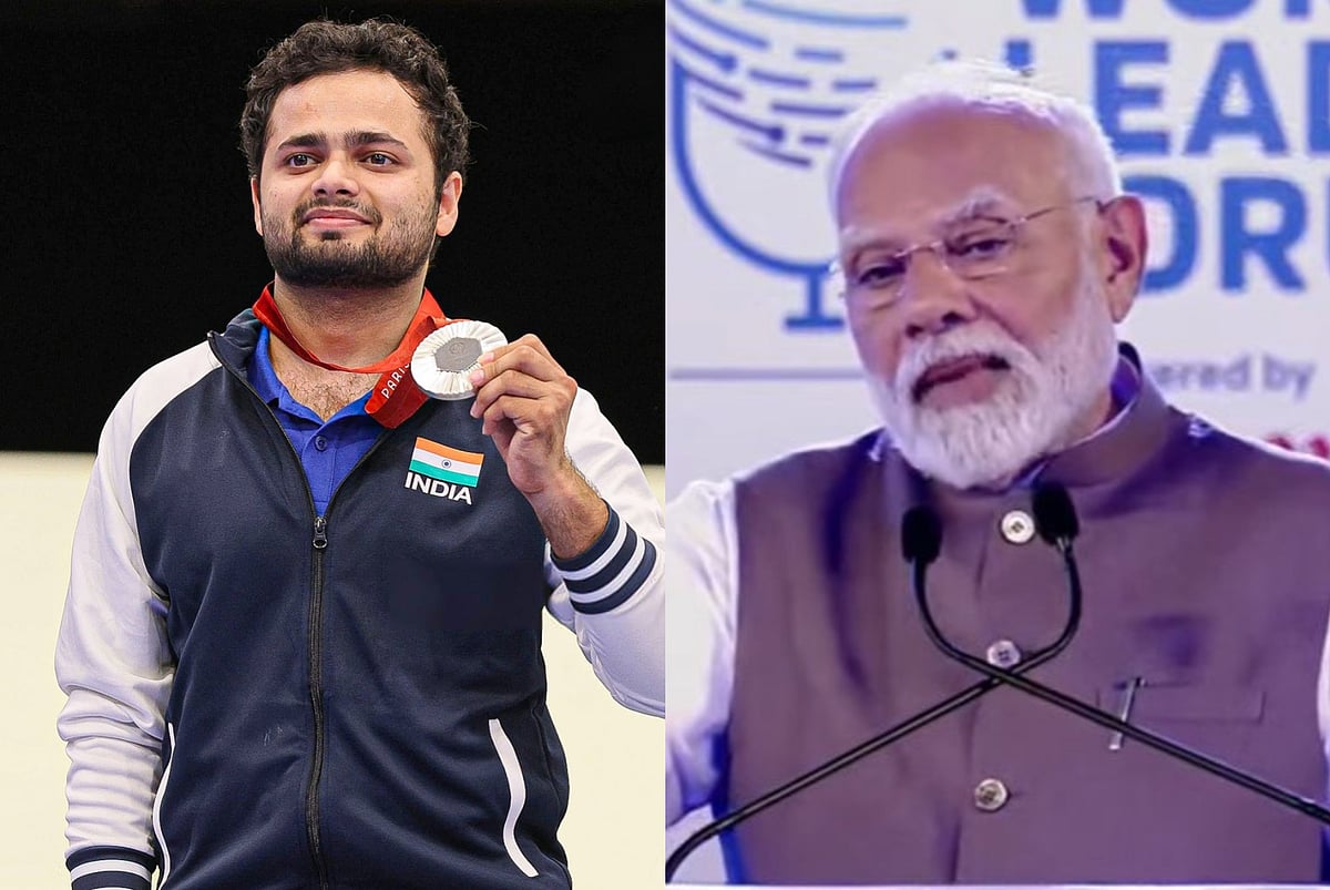 Manish Narwal (L) won bronze in 10m air pistol event. | (Credits: Twitter)