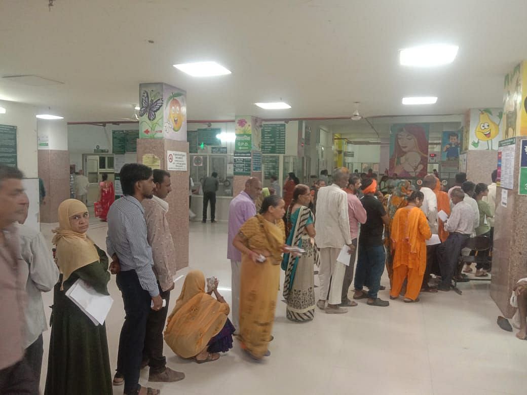People queued up at the OPDs which were made fully operational in Government Charak Hospital in Ujjain on Tuesday  | FP Photo