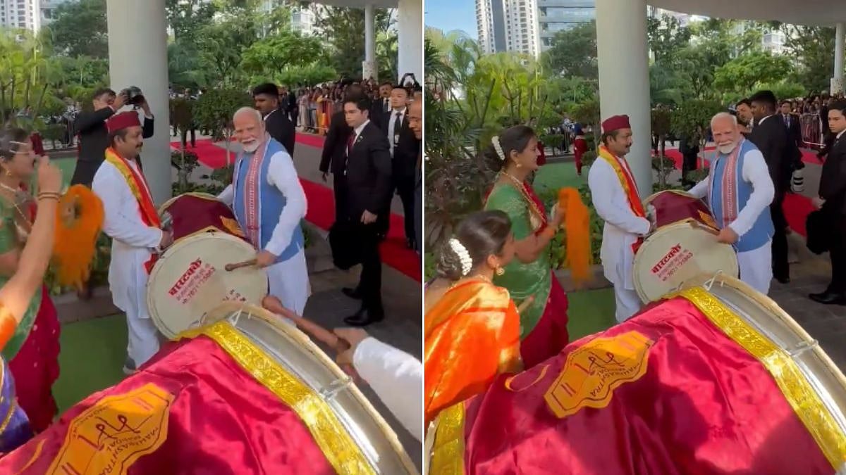 PM Modi plays dhol in Singapore after his arrival in the country on Wednesday, September 4 | X | ANI