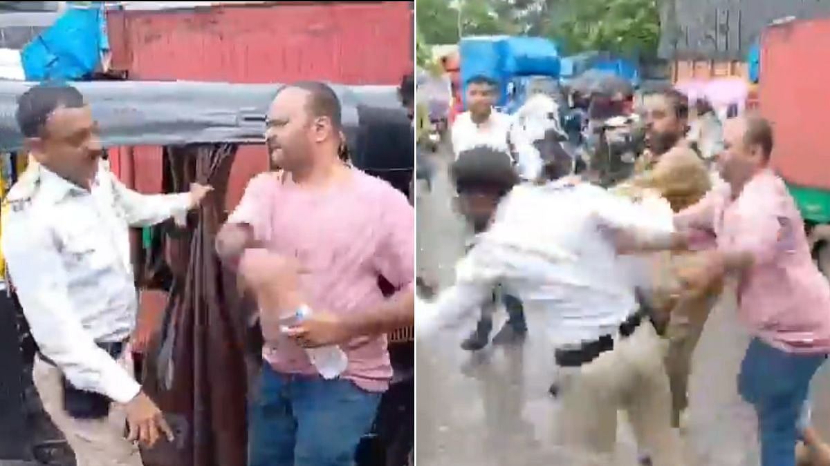 2 men including an auto driver assault a traffic cop in Ulhasnagar on Friday, September 6 | X | @NITISHJHA21