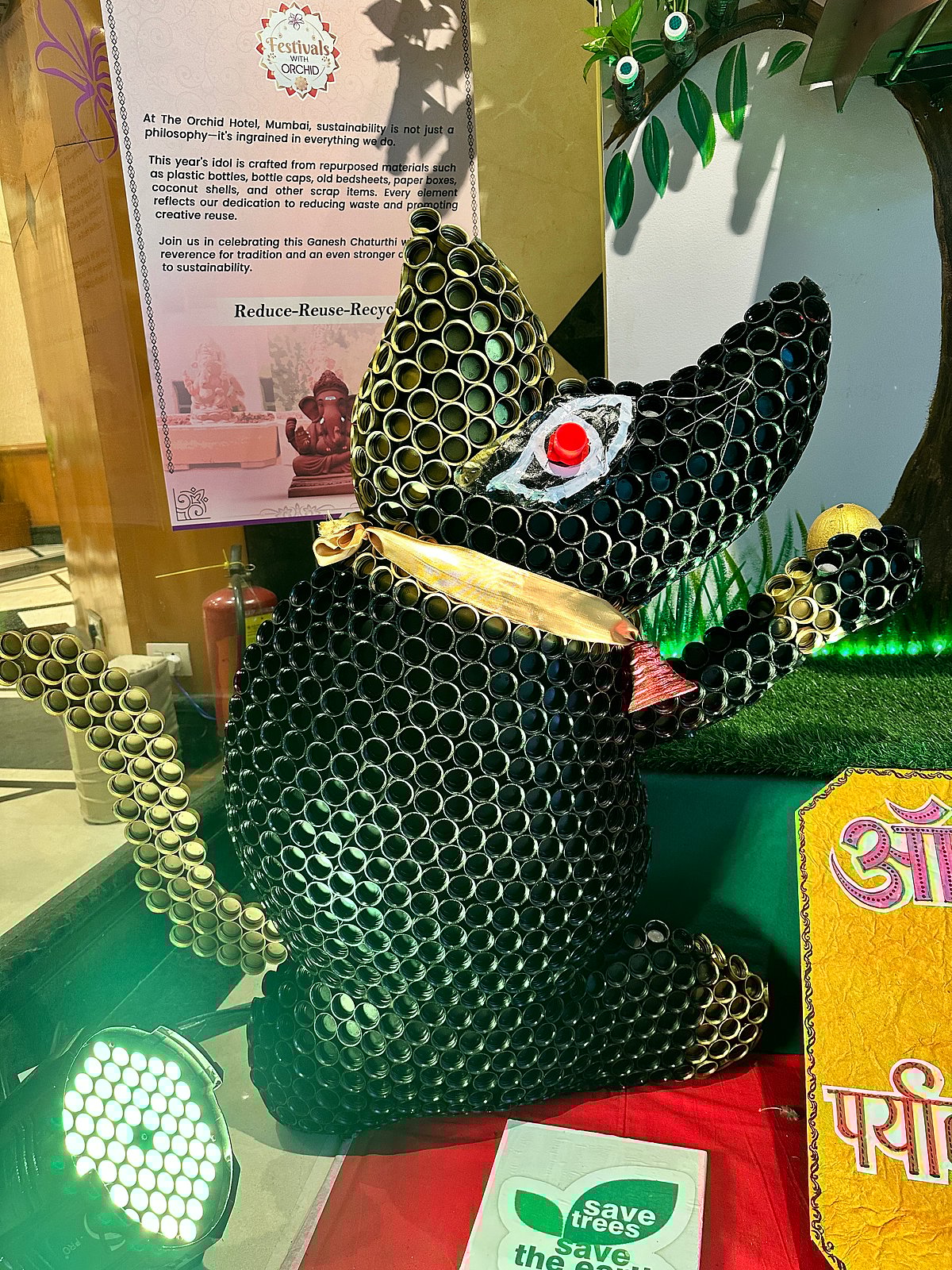 | Mushika vahana of Lord Ganesha prepared from used bottle lids