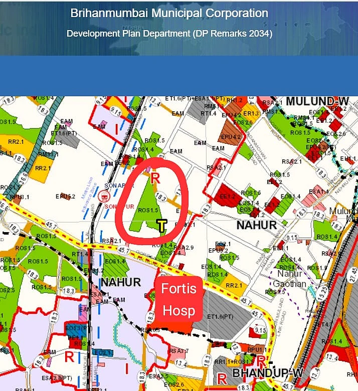 Image of the DP 2024 highlighting the said reserved Garden plot in Nahur proposed to change into reserved for a Zoo