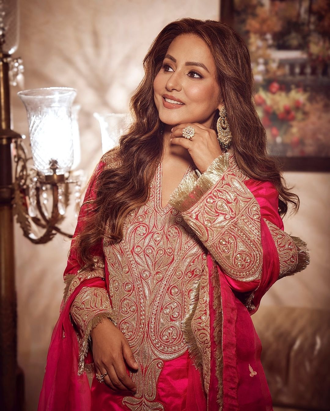 Hina Khan Embraces Inner Kashmiri By Wearing Pink Salwar Suit With Golden Tilla Work