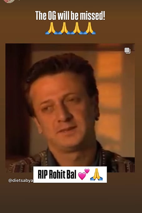 Instagram story posted by Bollywood actor Pulkit Samrat  paying tribute to legendary fashion designer Rohit Bal