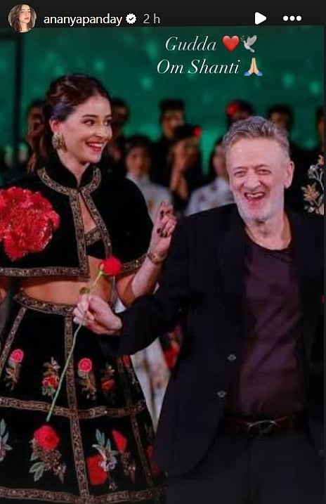 Instagram story posted by Bollywood actress Ananya Panday paying tribute to legendary fashion designer Rohit Bal