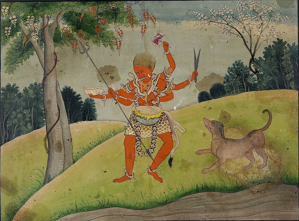 Shiva in the form of Bhairav accompanied by dog called Shvan.