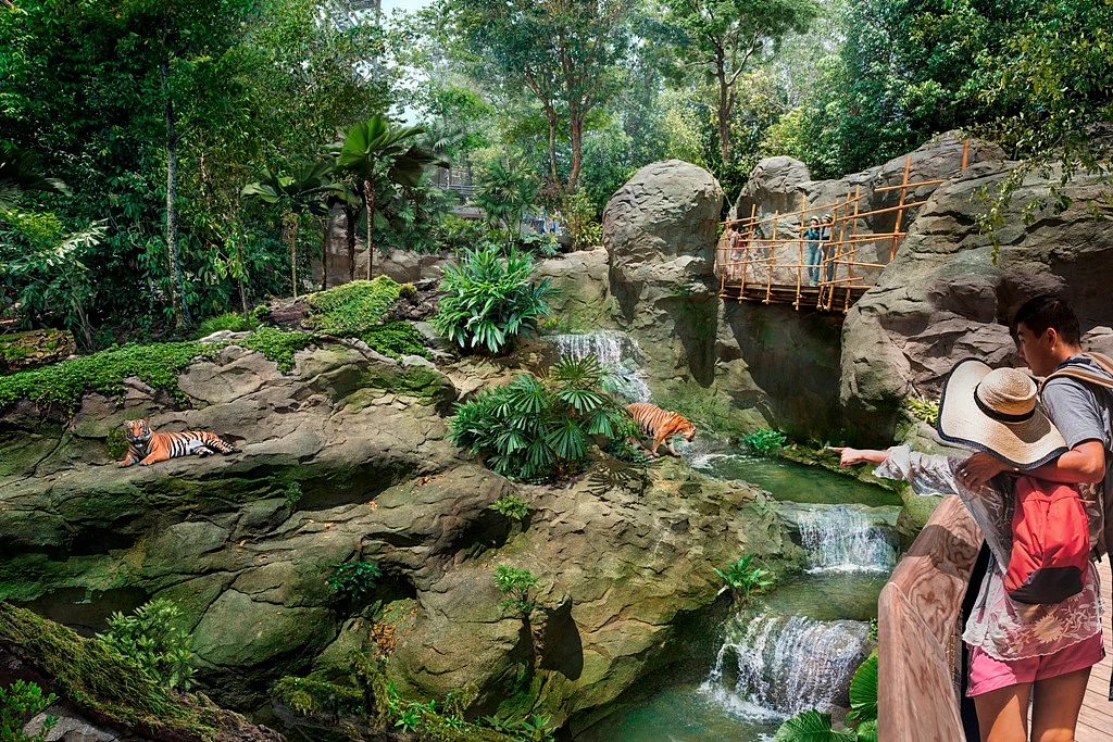 Malayan tiger habitat at Rainforest Wild Asia. (For illustration purposes only) Photo courtesy: Mandai Wildlife Group