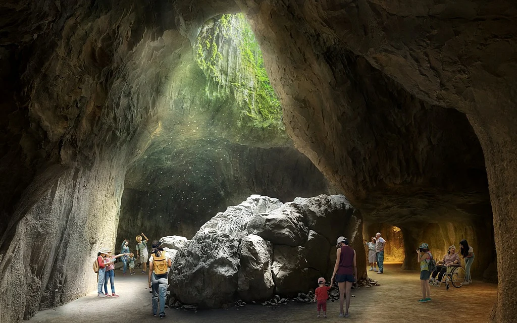 Explore various cave chambers at the Cavern, including the oculus, where guests can look up to see the sky through an opening in the rock above. (For illustration purposes only). Photo courtesy: Mandai Wildlife Group
